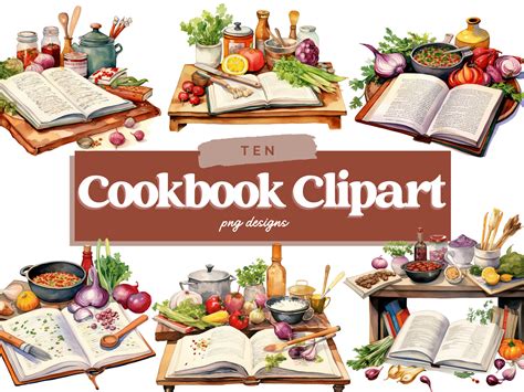 Watercolor Cookbook Clipart, Kitchen Clipart, Cookbook PNG, Cookbook ...