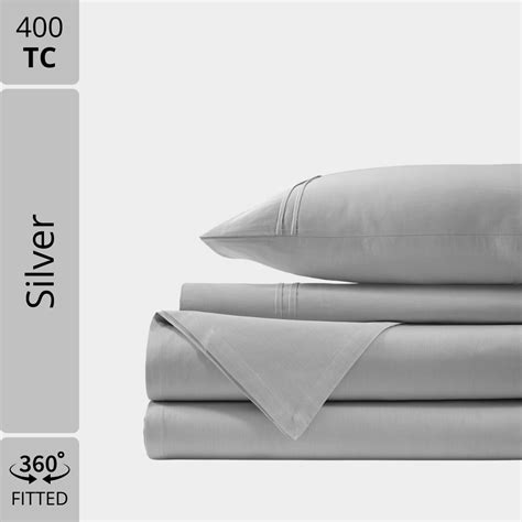 400 TC Silver Satin Fitted Bedsheet by Aurave – Shop Now – AURAVE