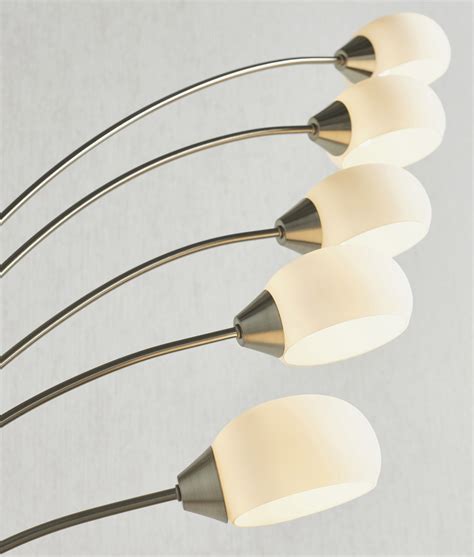 Retro 3 or 5 Light Floor Lamp in Satin Nickel & White Glass With ...