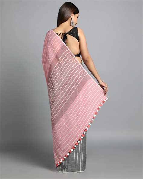 Handloom Cotton Saree with Pompoms I ArtEastri – Arteastri