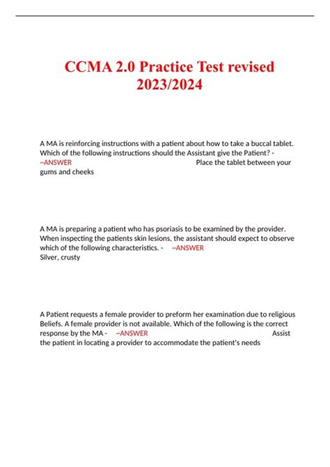 CCMA 2.0 Practice Test revised 2023/2024 - NHA: Medical Assistant ...