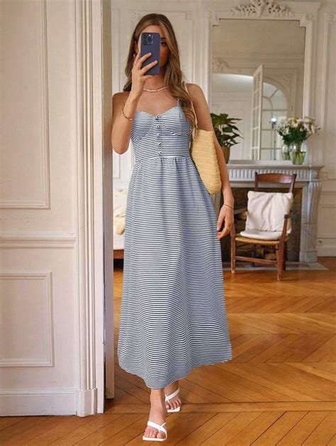 SHEIN Frenchy Women's Casual Navy Blue & White Striped Maxi Dress ...