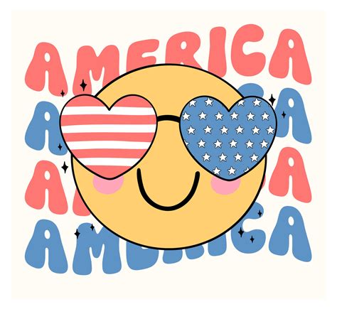 Groovy 4th of July happy smile face emoji Cartoon Trendy doodle idea ...