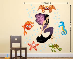 Zampyy 75 cm Mermaid With Ocean Stars| Wall Stickers |PVC Vinyl| Non ...