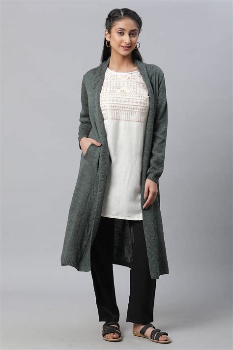 Buy Green Shawl Collar Front Open Cardigan Online for Woman | Shop for ...