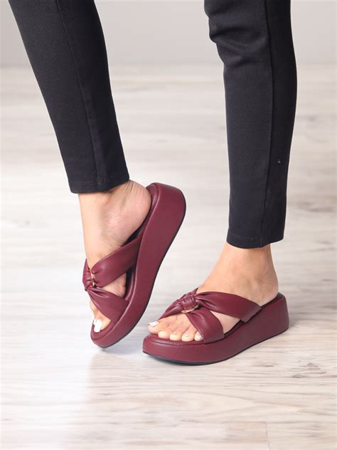 Alani Maroon Trendy And Fancy Wedge Heels For Women – Monrow Shoes