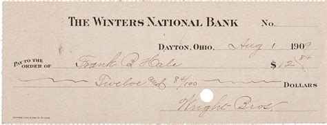 Lot Detail - Wright Brothers Signed Bank Check (PSA/DNA)