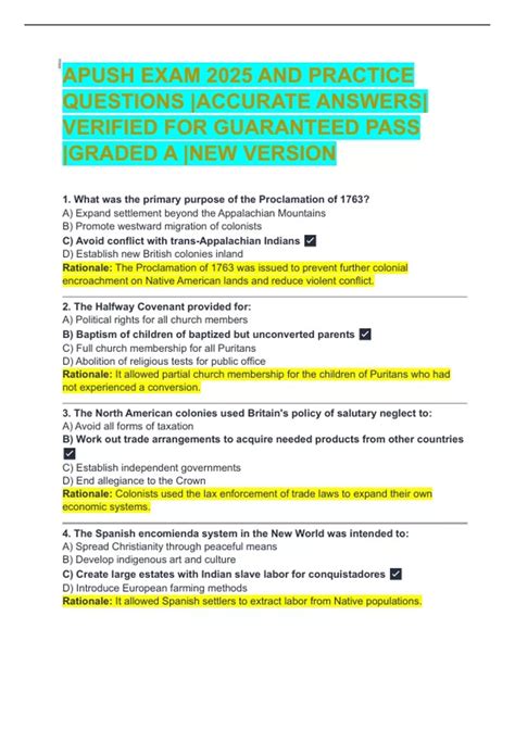 APUSH EXAM 2025 AND PRACTICE QUESTIONS |ACCURATE ANSWERS| VERIFIED FOR ...