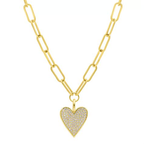 Adornia Gold Tone Adjustable Crystal Chunky Paperclip Link Pave Heart ...