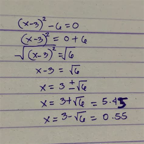 (x-3)^2 -(6=0 solution quadratic equation by extracting square roots ...