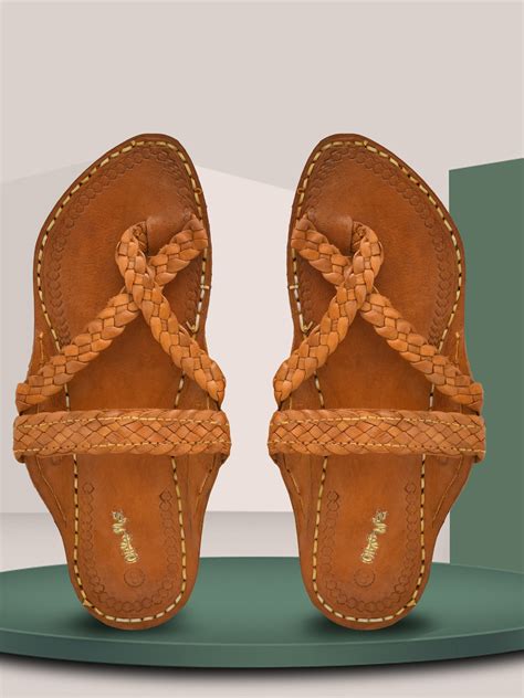 Men Leather Ethnic Kolhapuris Comfort Sandals (OMKP-019-BROWN ...