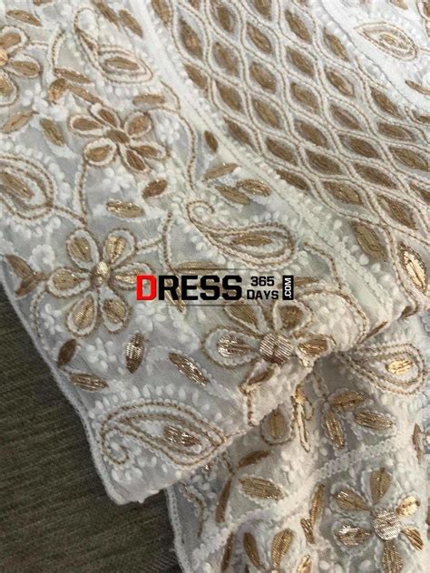 Ivory Hand Embroidered Zari Gota Patti Chikankari Anarkali Suit ...