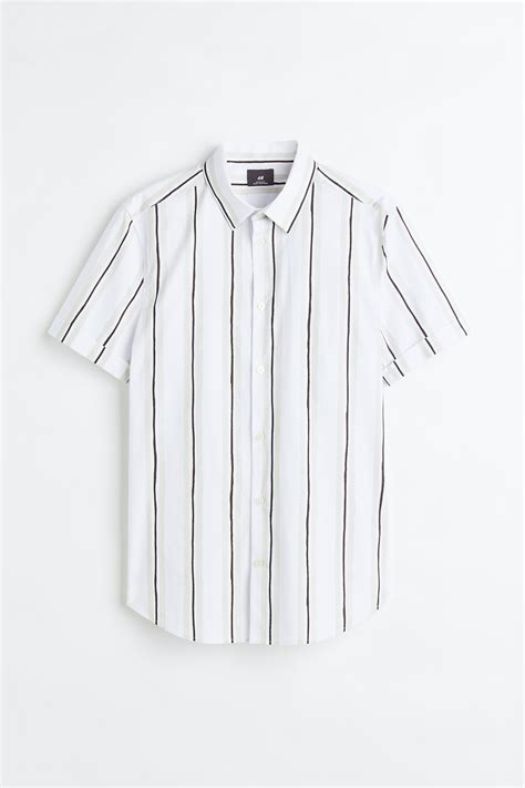 Cotton Shirt Muscle Fit - Beige/Black striped - Men | H&M IN