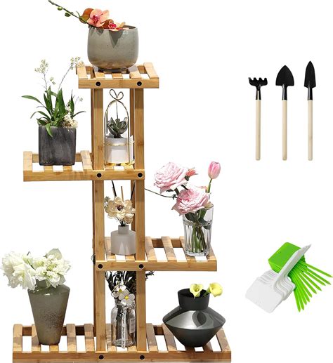 SHALLWE Bamboo 4 Tier 8 Potted Plant Stand, Indoor India | Ubuy