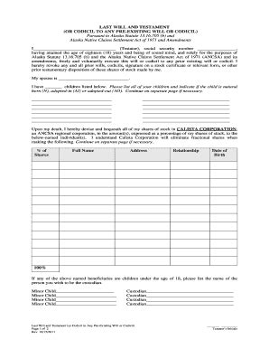 Fillable Online Calista Corporation Will Form Fax Email Print - pdfFiller