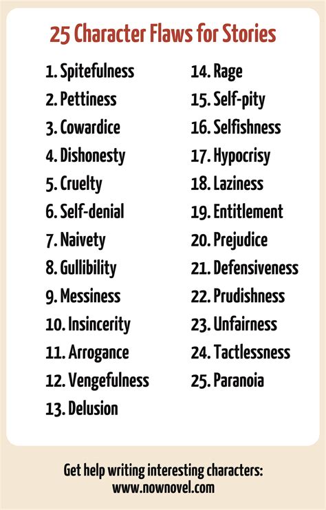 Character Flaw List: 30 Intriguing Character Flaws | Now Novel | Book writing tips, Writing ...