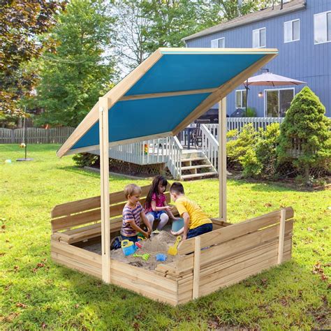 Buy Kids Wooden Cabana Sandbox w 2 Bench Seats, UV-Resistant Canopy ...
