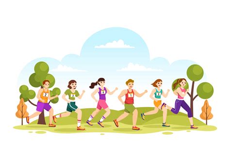 Marathon Race Illustration with People Running, Jogging Sport ...