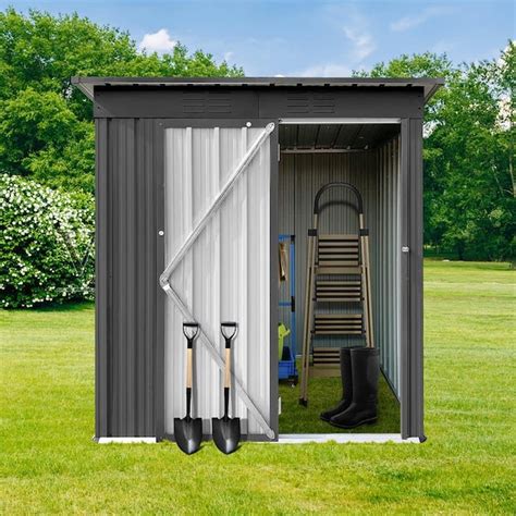 JUJABU Grey Garbage Bin Shed Stores 3 Trash Cans Metal Outdoor Bin Shed ...