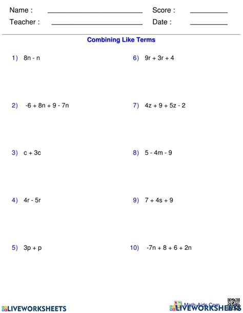 Image result for Algebraic Expression Worksheet 7th Grade
