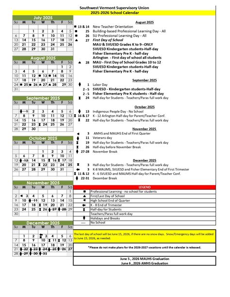 Southwest Vermont Supervisory Union VT Calendar 25-26 Revised [pdf ...