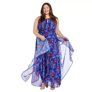 Plus Size R&M Richards Long Chiffon Halter Dress