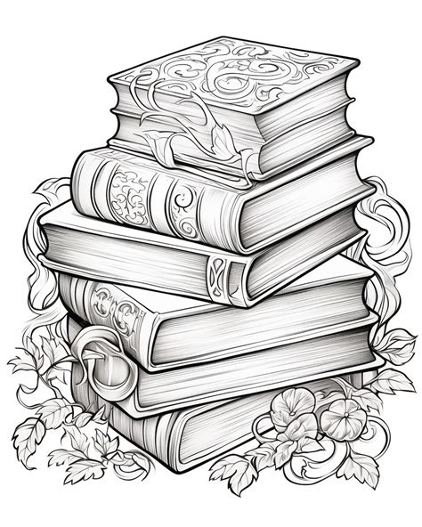 Premium Photo | Adult Coloring Page with a Book Stack