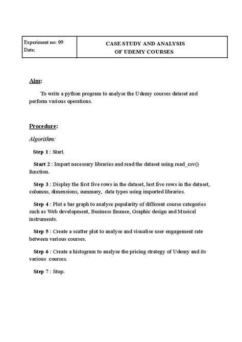 Udemy courses dataset case study - Aim: To write a python program to ...