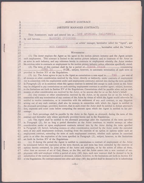 Rod Cameron - Contract Multi-Signed 06/12/1950 co-signed by: Manning O ...