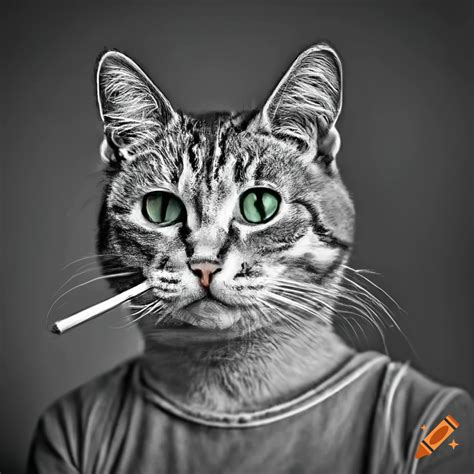 Lineart of a cat smoking a cigarette