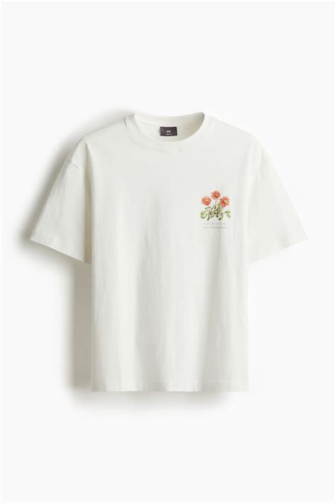 Loose Fit Printed T-shirt - White/Flowers - Men | H&M IN
