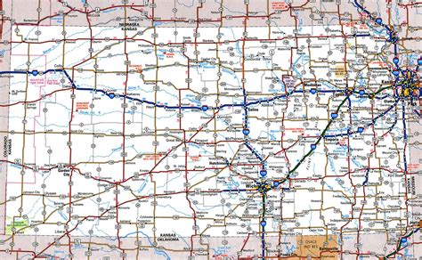 Large detailed roads and highways map of Kansas state with all cities ...