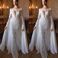 Wedding Formal Gowns by Special Design With Cape White Appliques Lace Evening Wedding Formal Gowns