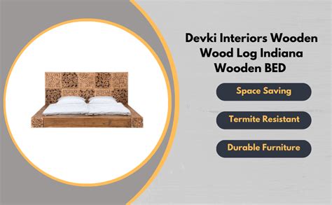 DEVKI INTERIORS Indiana Solid Wood Log Platform King Size Bed with ...
