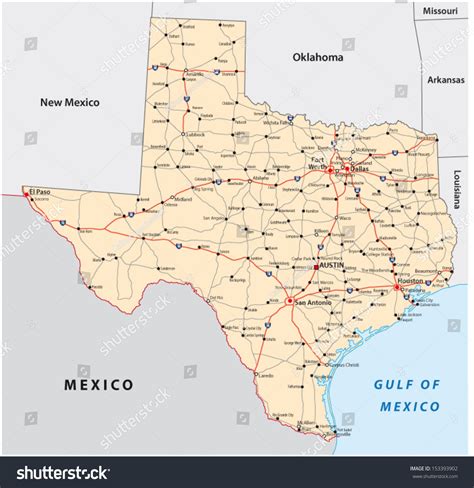 Texas Road Map Stock Vector (Royalty Free) 153393902 | Shutterstock