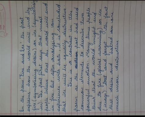 In the poem 'fire and ice' there is an apparent contrast but inherent ...