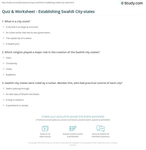 Quiz & Worksheet - Establishing Swahili City-states | Study.com