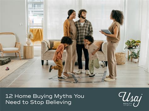 A family with two young children stand next to a realtor in a potential home they would like to ...