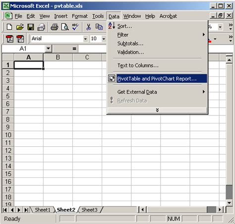 אשף טבלאות ציר של Excel 2003