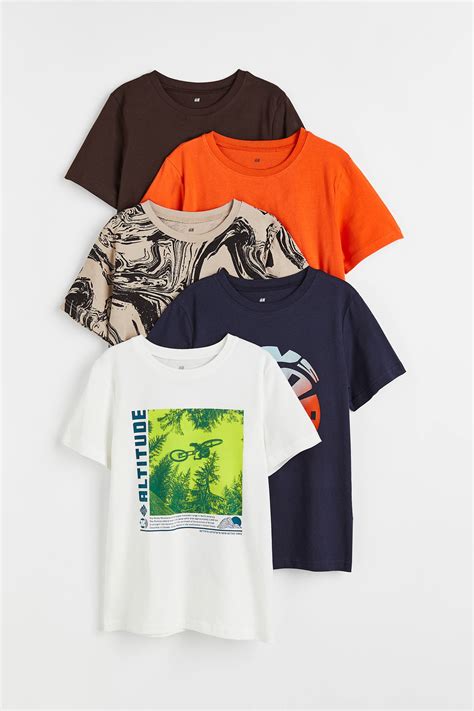 5-pack cotton T-shirts - Dark blue/Forevs - Kids | H&M IN