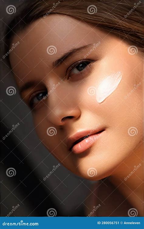 Beauty, Suntan Spf and Skincare Cosmetics Model Face Portrait, Woman with Moisturising Cream ...