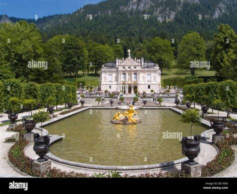 Front elevation of Linderhof castle or palace home of King Ludwig 2 ...