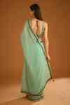 Buy Green Silk Embroidered Zardozi Leaf Neck Opal Saree And Blouse For ...