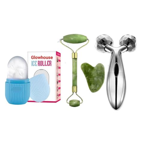 Glowhouse Ice Roller,Face Stone Roller Massager with Gua Sha Jade ...