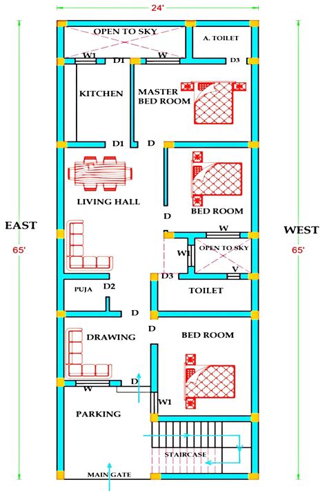 3 bedrooms house plan with parking – Artofit