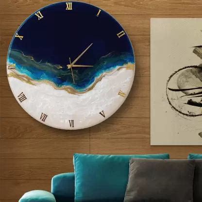 Buy Designer White & Blue Resin Clock with Stylish Marble Texture