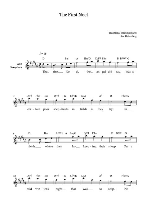 The First Noel for Alto saxophone with lyrics and chords in D (arr ...
