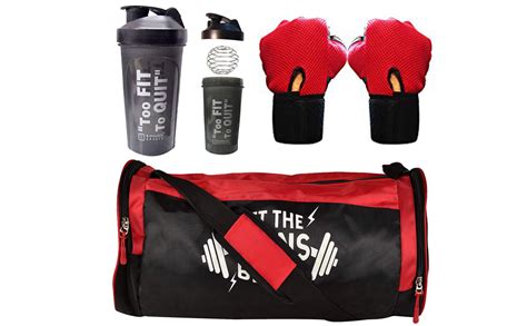 5 O' CLOCK SPORTS Gym Bag, Gloves and Shaker Bottle Combo Pack for Men ...