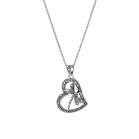 Athra NJ Inc Sterling Silver Dragonfly Heart Pendant Necklace