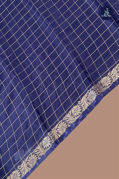 Navy Blue Semi Mysore Silk With Zari Checked Pattern - Sri Arya Silks
